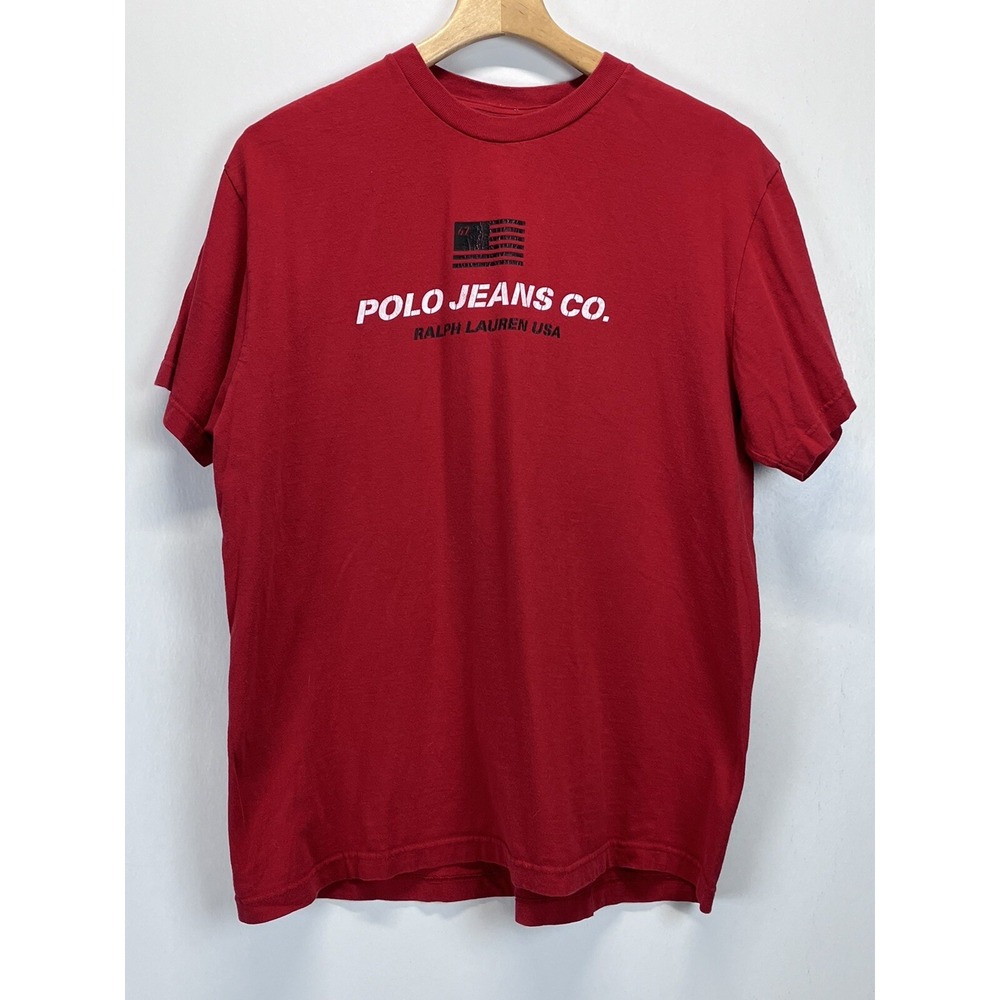 Vtg Polo Jeans Co Ralph Lauren Tshirt Sz Large Mens Red 90's Spellout Graphic